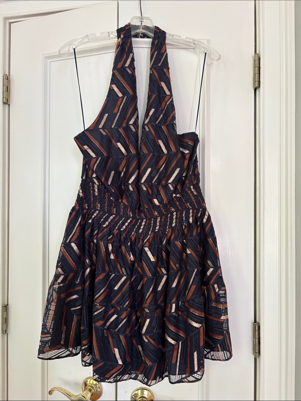 Ramy Brook Navy & Gold Halter Mini Dress Excellent Condition L/XL